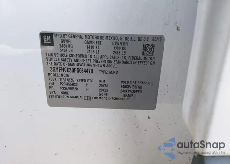 2015 Cadillac Srx Performance Collection z USA, uszkodzony, nr VIN 3GYFNCE30FS634470